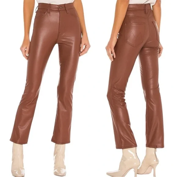 Mother The Mid Rise Dazzler Ankle Brown Faux Leather Size 31 EUC - Picture 2 of 7